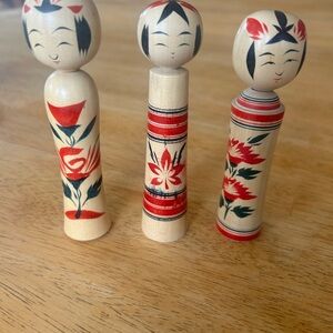 Traditional Japanese Kokeshi Dolls Set